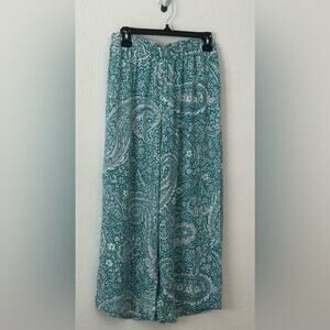 Teal Paisley Wide-Leg Flowey Pants